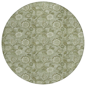 HomeRoots 5' Timeless Floral Area Rug in Artichoke and Fern Green - Durable, Washable for Indoor & Outdoor Use 8' Round 626584
