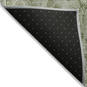 HomeRoots 5' Timeless Floral Area Rug in Artichoke and Fern Green - Durable, Washable for Indoor & Outdoor Use 8' Round 626584