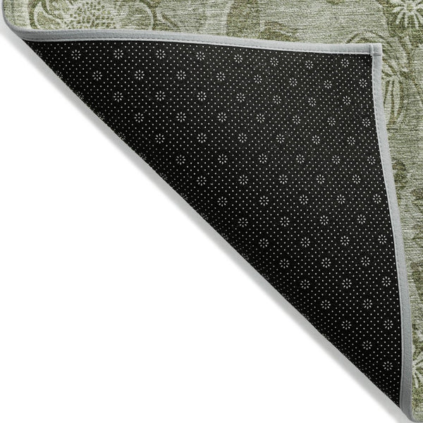HomeRoots 5' Timeless Floral Area Rug in Artichoke and Fern Green - Durable, Washable for Indoor & Outdoor Use 8' Round 626584