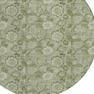 HomeRoots 5' Timeless Floral Area Rug in Artichoke and Fern Green - Durable, Washable for Indoor & Outdoor Use 8' Round 626584