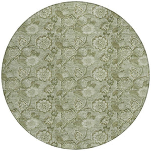 HomeRoots 5' Timeless Floral Area Rug in Artichoke and Fern Green - Durable, Washable for Indoor & Outdoor Use 8' Round 626584
