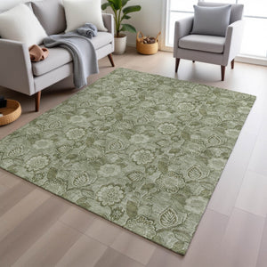 HomeRoots 5' Timeless Floral Area Rug in Artichoke and Fern Green - Durable, Washable for Indoor & Outdoor Use 8' X 10' 626585