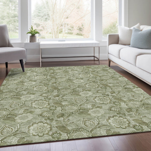 HomeRoots 5' Timeless Floral Area Rug in Artichoke and Fern Green - Durable, Washable for Indoor & Outdoor Use 8' X 10' 626585