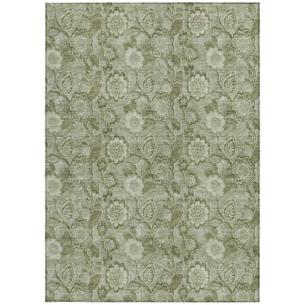 HomeRoots 5' Timeless Floral Area Rug in Artichoke and Fern Green - Durable, Washable for Indoor & Outdoor Use 9' X 12' 626586