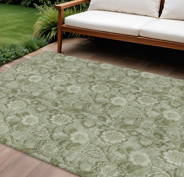 HomeRoots 5' Timeless Floral Area Rug in Artichoke and Fern Green - Durable, Washable for Indoor & Outdoor Use 9' X 12' 626586