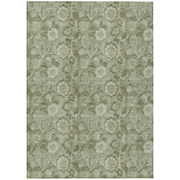 HomeRoots 5' Timeless Floral Area Rug in Artichoke and Fern Green - Durable, Washable for Indoor & Outdoor Use 9' X 12' 626586