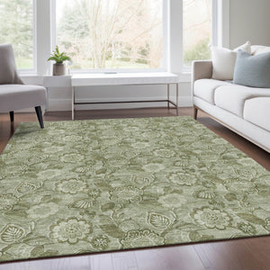 HomeRoots 5' Timeless Floral Area Rug in Artichoke and Fern Green - Durable, Washable for Indoor & Outdoor Use 9' X 12' 626586