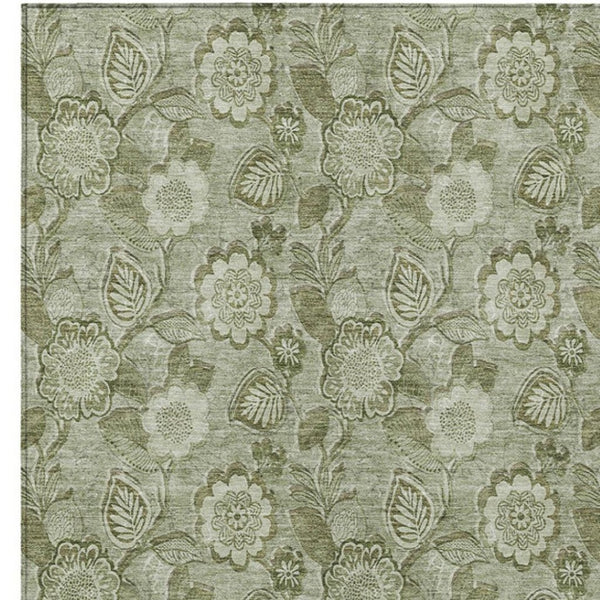 HomeRoots 5' Timeless Floral Area Rug in Artichoke and Fern Green - Durable, Washable for Indoor & Outdoor Use 10' X 14' 626587