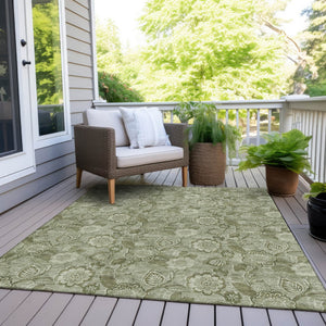 HomeRoots 5' Timeless Floral Area Rug in Artichoke and Fern Green - Durable, Washable for Indoor & Outdoor Use 10' X 14' 626587