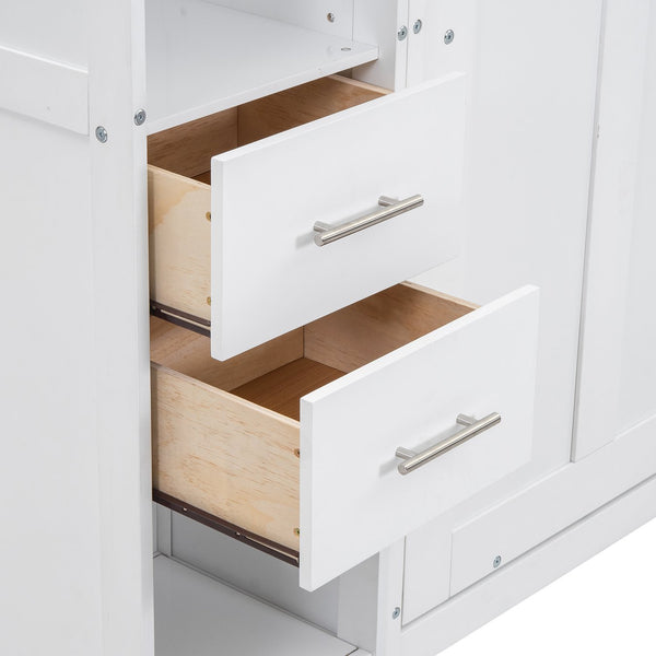 English Elm Twin Murphy Bed with Lockers & Wardrobes White — Space-Saving Foldaway Cabinet Bed w/ Shelves, Drawers and Video Guide GX000391AAK