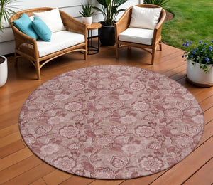 HomeRoots 5' Floral Washable Area Rug - Blush & Pink Design for Indoor/Outdoor Use, Durable & Stain-Resistant 8' Round 626596