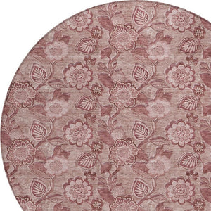 HomeRoots 5' Floral Washable Area Rug - Blush & Pink Design for Indoor/Outdoor Use, Durable & Stain-Resistant 8' Round 626596