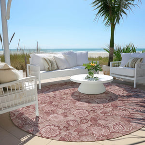 HomeRoots 5' Floral Washable Area Rug - Blush & Pink Design for Indoor/Outdoor Use, Durable & Stain-Resistant 8' Round 626596