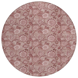 HomeRoots 5' Floral Washable Area Rug - Blush & Pink Design for Indoor/Outdoor Use, Durable & Stain-Resistant 8' Round 626596