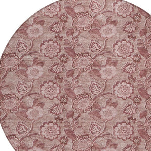 HomeRoots 5' Floral Washable Area Rug - Blush & Pink Design for Indoor/Outdoor Use, Durable & Stain-Resistant 8' Round 626596