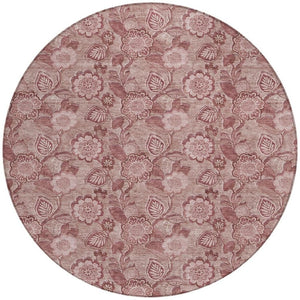 HomeRoots 5' Floral Washable Area Rug - Blush & Pink Design for Indoor/Outdoor Use, Durable & Stain-Resistant 8' Round 626596