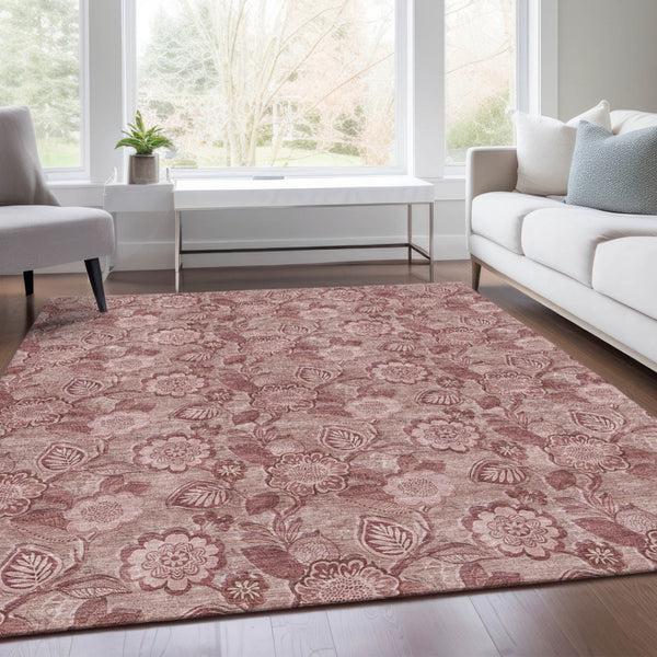 HomeRoots 5' Floral Washable Area Rug - Blush & Pink Design for Indoor/Outdoor Use, Durable & Stain-Resistant 8' X 10' 626597