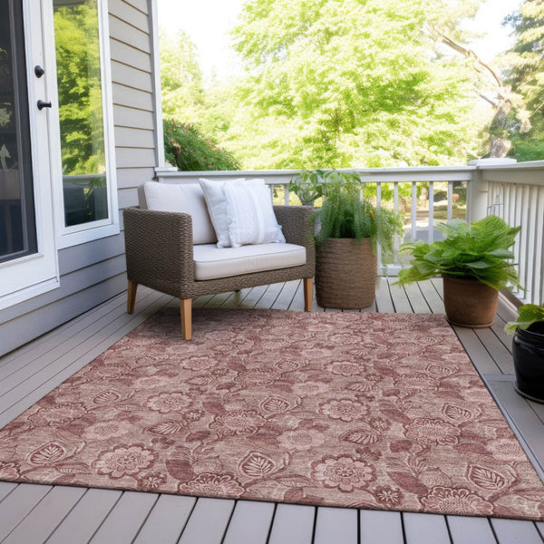 HomeRoots 5' Floral Washable Area Rug - Blush & Pink Design for Indoor/Outdoor Use, Durable & Stain-Resistant 9' X 12' 626598