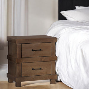 English Elm Adams Antique Oak Finish Nightstand with Two Felt-Lined Drawers, Dovetail Construction & Metal Handles B2726P263270