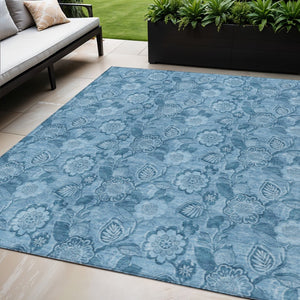 HomeRoots 5' Durable Blue Floral Washable Area Rug for Indoor and Outdoor Spaces, Stain-Resistant Design 5' X 8' 626607