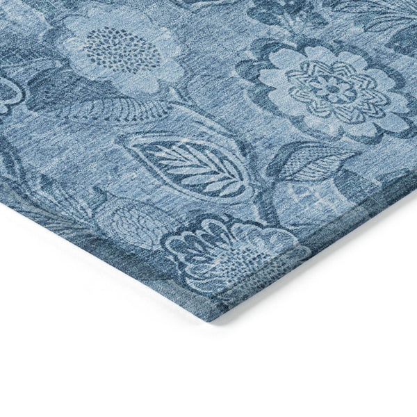HomeRoots 5' Durable Blue Floral Washable Area Rug for Indoor and Outdoor Spaces, Stain-Resistant Design 5' X 8' 626607