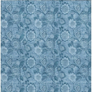 HomeRoots 5' Durable Blue Floral Washable Area Rug for Indoor and Outdoor Spaces, Stain-Resistant Design 5' X 8' 626607