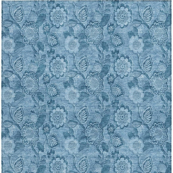 HomeRoots 5' Durable Blue Floral Washable Area Rug for Indoor and Outdoor Spaces, Stain-Resistant Design 5' X 8' 626607