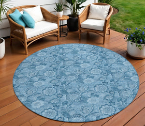 HomeRoots 5' Durable Blue Floral Washable Area Rug for Indoor and Outdoor Spaces, Stain-Resistant Design 8' Round 626608