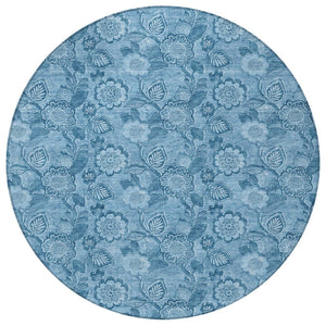 HomeRoots 5' Durable Blue Floral Washable Area Rug for Indoor and Outdoor Spaces, Stain-Resistant Design 8' Round 626608