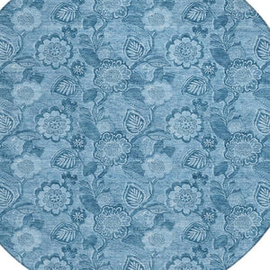 HomeRoots 5' Durable Blue Floral Washable Area Rug for Indoor and Outdoor Spaces, Stain-Resistant Design 8' Round 626608
