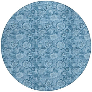 HomeRoots 5' Durable Blue Floral Washable Area Rug for Indoor and Outdoor Spaces, Stain-Resistant Design 8' Round 626608