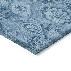 HomeRoots 5' Durable Blue Floral Washable Area Rug for Indoor and Outdoor Spaces, Stain-Resistant Design 8' X 10' 626609