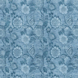 HomeRoots 5' Durable Blue Floral Washable Area Rug for Indoor and Outdoor Spaces, Stain-Resistant Design 8' X 10' 626609
