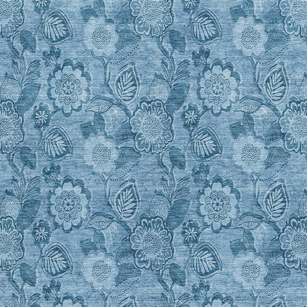 HomeRoots 5' Durable Blue Floral Washable Area Rug for Indoor and Outdoor Spaces, Stain-Resistant Design 8' X 10' 626609