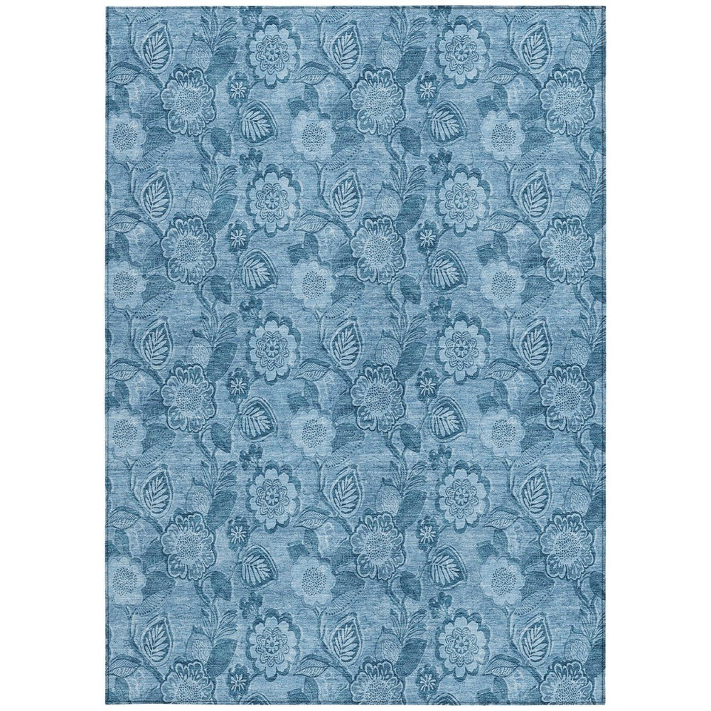 HomeRoots 5' Durable Blue Floral Washable Area Rug for Indoor and Outdoor Spaces, Stain-Resistant Design 9' X 12' 626610