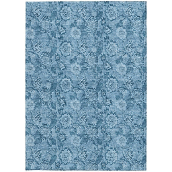 HomeRoots 5' Durable Blue Floral Washable Area Rug for Indoor and Outdoor Spaces, Stain-Resistant Design 9' X 12' 626610