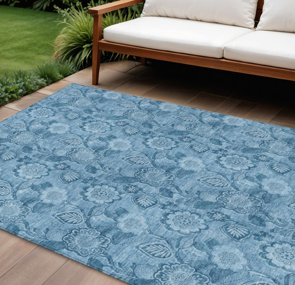 HomeRoots 5' Durable Blue Floral Washable Area Rug for Indoor and Outdoor Spaces, Stain-Resistant Design 9' X 12' 626610
