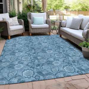 HomeRoots 5' Durable Blue Floral Washable Area Rug for Indoor and Outdoor Spaces, Stain-Resistant Design 9' X 12' 626610