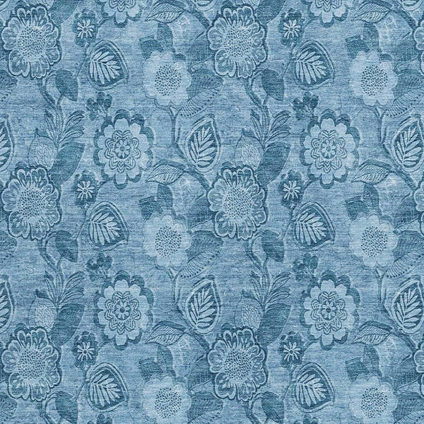 HomeRoots 5' Durable Blue Floral Washable Area Rug for Indoor and Outdoor Spaces, Stain-Resistant Design 9' X 12' 626610