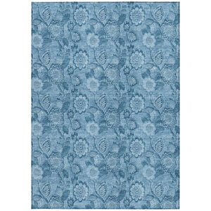 HomeRoots 5' Durable Blue Floral Washable Area Rug for Indoor and Outdoor Spaces, Stain-Resistant Design 10' X 14' 626611