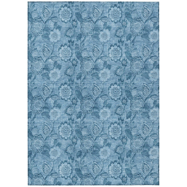 HomeRoots 5' Durable Blue Floral Washable Area Rug for Indoor and Outdoor Spaces, Stain-Resistant Design 10' X 14' 626611