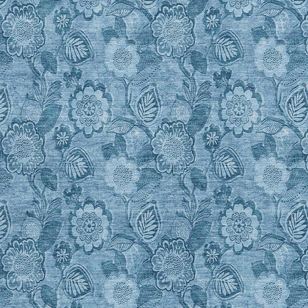 HomeRoots 5' Durable Blue Floral Washable Area Rug for Indoor and Outdoor Spaces, Stain-Resistant Design 10' X 14' 626611
