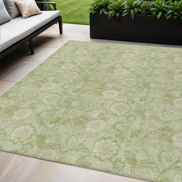 HomeRoots 5' Timeless Sage and Mint Green Floral Area Rug - Durable, Washable Design for Indoor & Outdoor Use 5' X 8' 626625