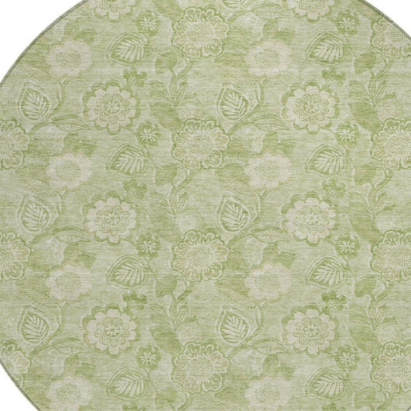 HomeRoots 5' Timeless Sage and Mint Green Floral Area Rug - Durable, Washable Design for Indoor & Outdoor Use 8' Round 626626