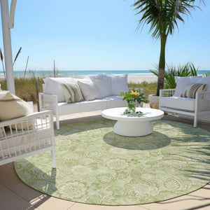 HomeRoots 5' Timeless Sage and Mint Green Floral Area Rug - Durable, Washable Design for Indoor & Outdoor Use 8' Round 626626