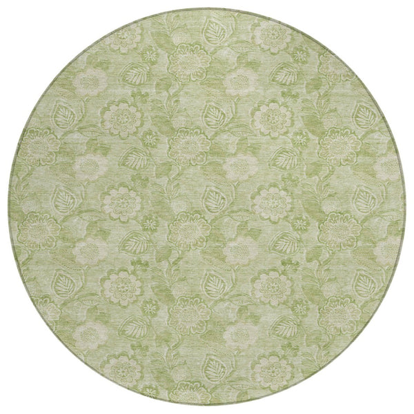 HomeRoots 5' Timeless Sage and Mint Green Floral Area Rug - Durable, Washable Design for Indoor & Outdoor Use 8' Round 626626