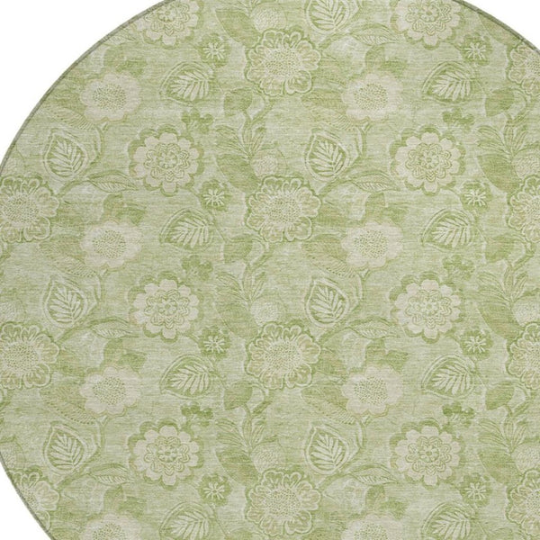 HomeRoots 5' Timeless Sage and Mint Green Floral Area Rug - Durable, Washable Design for Indoor & Outdoor Use 8' Round 626626