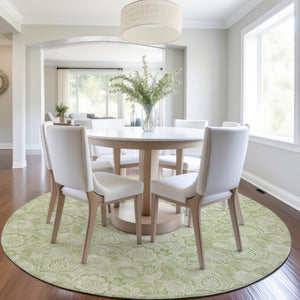 HomeRoots 5' Timeless Sage and Mint Green Floral Area Rug - Durable, Washable Design for Indoor & Outdoor Use 8' Round 626626