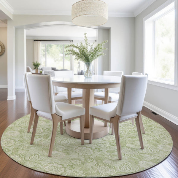 HomeRoots 5' Timeless Sage and Mint Green Floral Area Rug - Durable, Washable Design for Indoor & Outdoor Use 8' Round 626626