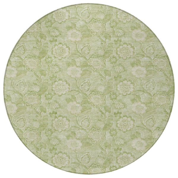 HomeRoots 5' Timeless Sage and Mint Green Floral Area Rug - Durable, Washable Design for Indoor & Outdoor Use 8' Round 626626
